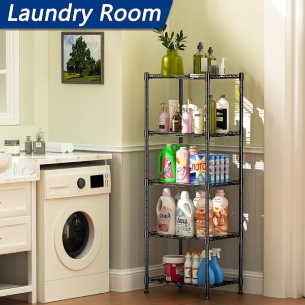 REGILLER 5-Wire Shelving Metal Storage Rack Adjustable Shelves,Standing Storage Shelf Units for Laundry Bathroom Kitchen Pantry Closet(Black,11.8" D x 16.6" W x 53.5" H) - Image 4