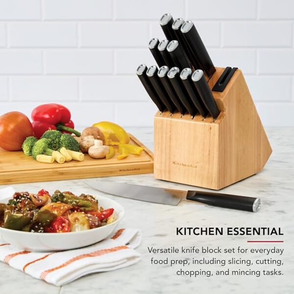 KitchenAid Classic Step Knife Block Set with Built-In Knife Sharpener, High Carbon Stainless Steel Kitchen Knives, Sharp Kitchen Knife Set with Block, 14-Piece, Natural - Image 11