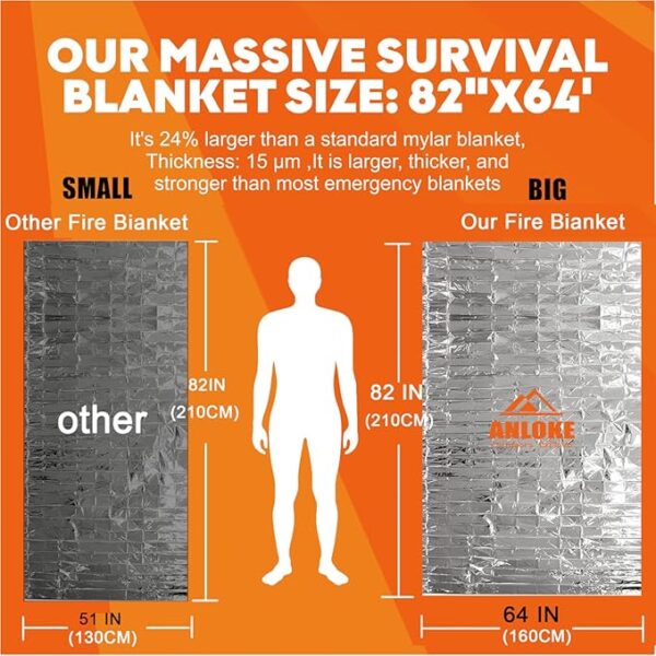 Emergency Blankets Mylar Thermal Blanket,(10 Pack) of Gigantic Space Blanket 82 * 64 in. Survival Blankets Heavy Duty Camping Gear,First Aid - Image 3