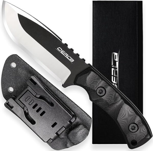 OERLA TAC DE-0014 Fixed Blade Outdoor Duty Knife 420HC Stonewashed Stainless Steel Field Knife Straight Camping Knife with G10 Handle Waist Clip EDC Kydex Sheath (Black) - Image 2