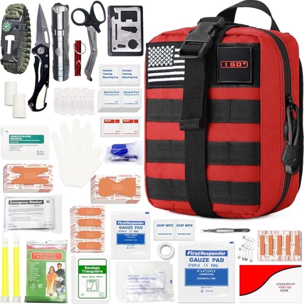 I GO Survival First Aid Kit, 251 Pieces Compact Tactical Trauma First Aid Bag, Molle Compatible Emergency Pouch for Outdoor Camping Hiking Backpacking and Travel - Image 2