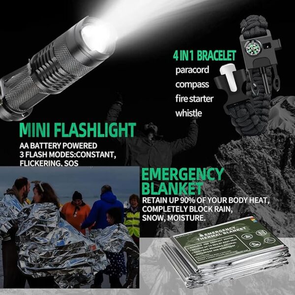 First Aid Kits with Tourniquet 36" Splint Bandage, Survival Gear and Equipment Multi-Purpose Emergency Bag Tool Kits, Survival First aid Kits Emergency kit for Outdoor Camping Hunting Car - Image 3