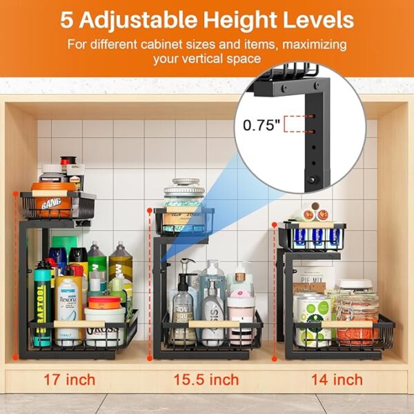 REALINN Under Sink Organizer, Height Adjustable Under Sink Organizers and Storage, 2 Tier Pull Out Drawer Cabinet Storage for Kitchen Bathroom, 1 Pack - Image 4