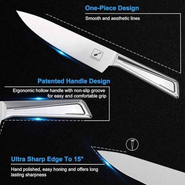 imarku Knife Set, 10 PCS Japanese Stainless Steel Knife Block Set, Kitchen Knife Set with Wooden Drawer Organizer, Drawer Knife Set,Dishwasher Safe, Ultra Sharp Chef Knife, Gifts for Women Men - Image 4