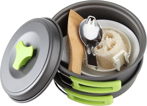 MalloMe Camping Cookware Mess Kit for Backpacking Gear â Camping Cooking Set - Camping Pots and Pans Set - Backpacking Stove/Portable Stove Compatible - Camp Kitchen Equipment Accessories Pot - Image 3
