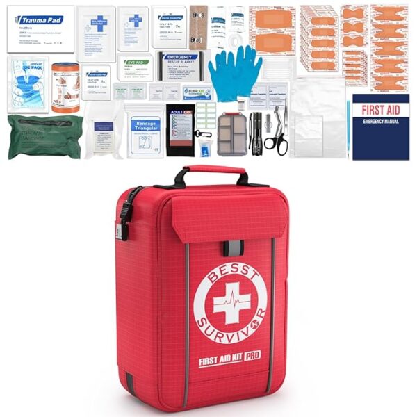 Comprehensive First Aid Kit -Labeled Compartments for Trauma & Emergencies, Compact Emergency Kits for Car, Boats, Camping, Hurricanes and Outdoor Emergencies Survival -265 Piece