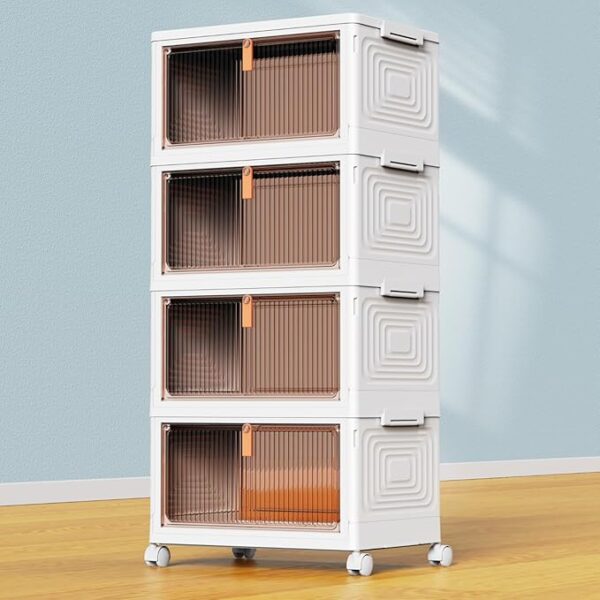 4 Tier Plastic Storage Bins with Lid 23QT, Stackable Storage Containers with Wheels, Folding Storage Boxes, Stackable Storage Bins, Closet Organizers and Storage for Living Room,Office,Dorm - Image 2