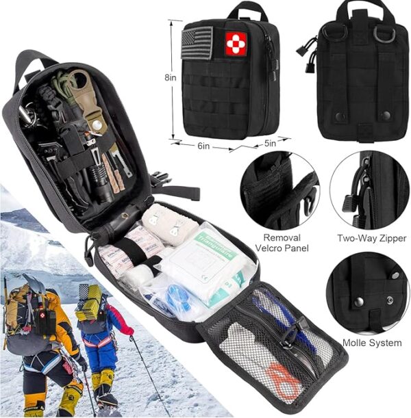 Emergency Survival Kit First Aid Kit, 121Pcs Tactical Gear Camping Gear Emergency Supplies with MOLLE Pouch, Stocking Stuffers for Men Camping Hiking Hunting Outdoor Adventure - Image 6