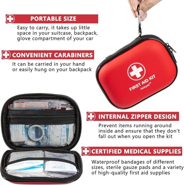 Mini First Aid Kit - 120 Piece Small Waterproof Hard Shell Medical Kit for Car, Home, Office, Travel, Camping, Sports, Outdoor, School - Emergency First Aid Supplies and Survival Kit (Red) - Image 6