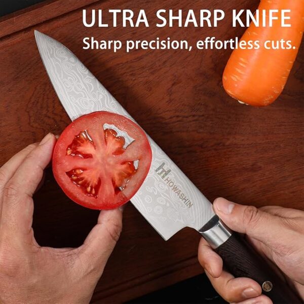 3PCS Professional Chef Knife Set, Ultra Sharp Japanese Kitchen Knife, High Carbon Stainless Steel 8 inch chef's knives 7 inch Santoku Knife 5 inch Utility Knife Damascus Pattern With Gift Box - Image 6