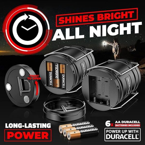 GearLight Camping Lantern - 2 Portable LED Battery Powered Lantern with Magnetic Base and Foldable Hook for Emergency Use or Campsites, Essential Hurricane Survival Kit with Batteries - Image 6