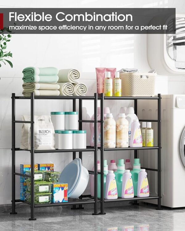 Storage Shelves - 3 Tier Shelf Organizer, Sturdy Metal Shelving with Adjustable Leveling Feet, Space-Saving Shelves Organizer for Pantry, Laundry, Kitchen (18" x 12" x 30", Black) - Image 5