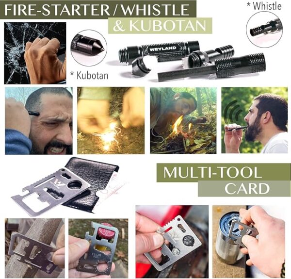 Weyland Ultimate Survival Kit â 11-in-1 Outdoor Gear with Survival Knife, Fire Starter, Compass, Multitool, Paracord Bracelet, & Case for Camping, Hiking, Emergency Preparedness - Image 5