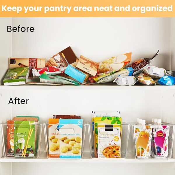 YIHONG 6 Pack Clear Pantry Organizer Bins, Plastic Containers with Handle for Kitchen,Freezer,Cabinet,Closet,Bathroom Under Sink Storage - Image 4
