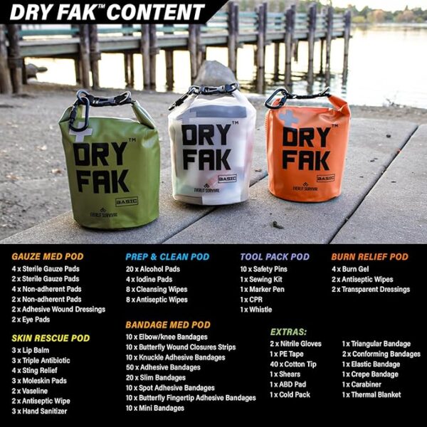 EVERLIT 290 Pc Waterproof First Aid Kit Dry FAK Medical Kit Emergency Survival Kit for Boat, Backpacking, Hiking, Fishing, Travel, Kayaking (Orange) (OD Green) - Image 11