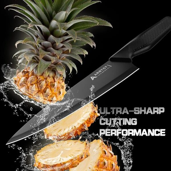 Knife Set - Kitchen Knife Set with Built-in Sharpener - knife block set dishwasher safe 15 piece - Anti-slip Handle - German Stainless Steel - Black,with Gift Box - Image 5