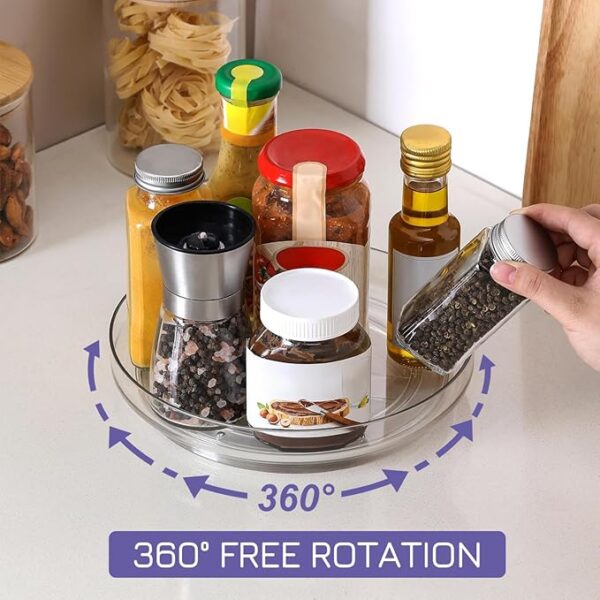 2 Pack 9 Inch Clear Acrylic Lazy Susan, Non-Skid Turntable Organizer for Cabinet, Kitchen, Pantry Organization Storage, Refrigerator, Vanity Makeup, Bathroom Countertop Organizing, Rotating Spice Rack - Image 4