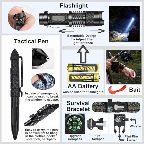 Gifts for Men Dad Husband Fathers Day, Survival Gear and Equipment kit 21 in 1, Professional Cool Gadgets Stuff Tactical Tool, Gift Ideas for Him Son Daughter Emergency Hunting Outdoors Camping Hiking - Image 6