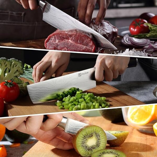 PAUDIN Kitchen Knife Set, 3 Piece High Carbon Stainless Steel Professional Chef Knife Set with Ultra Sharp Blade & Wooden Handle (Kitchen Knife Set 3 Pcs) - Image 6