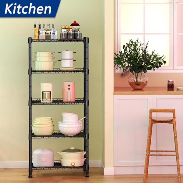 REGILLER 5-Wire Shelving Metal Storage Rack Adjustable Shelves,Standing Storage Shelf Units for Laundry Bathroom Kitchen Pantry Closet(Black,11.8" D x 16.6" W x 53.5" H) - Image 3