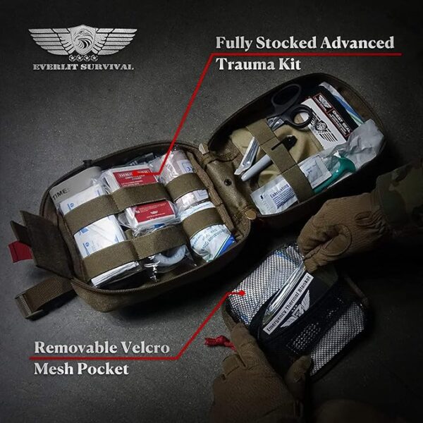 EVERLIT Advanced Emergency Trauma Kit, CAT GEN-7 Tourniquet Mil-Spec Nylon Laser Cut Pouch with 36" Splint, Military Combat Tactical IFAK for First Aid Response Bleeding Control - Image 6