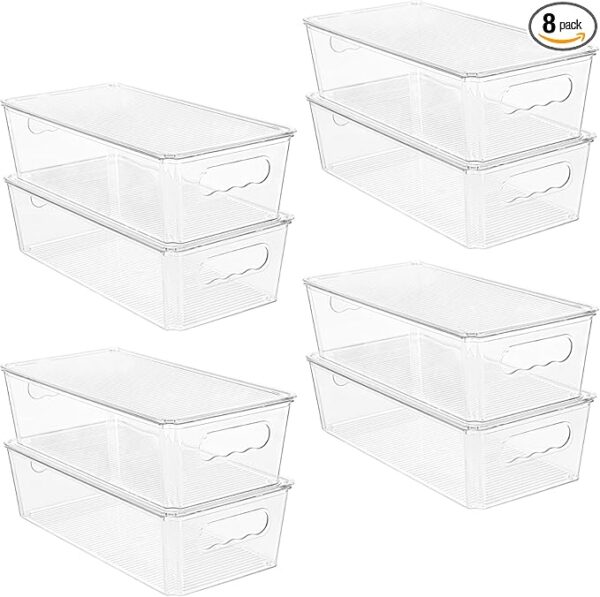 Vtopmart 8pcs Clear Organizers and Storage Bins with Lids, Stackable Plastic Storage Containers with Handles for Fridge, Freezer, Pantry, Cabinet, Kitchen Organization - Image 2