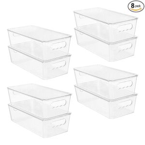 Vtopmart 8pcs Clear Organizers and Storage Bins with Lids, Stackable Plastic Storage Containers with Handles for Fridge, Freezer, Pantry, Cabinet, Kitchen Organization