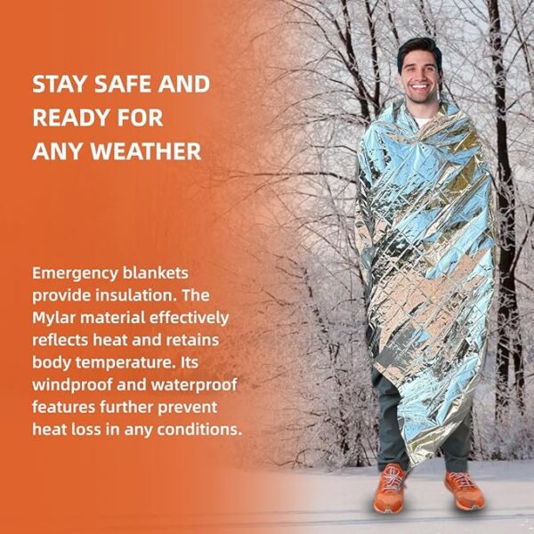 6 Pack Emergency Thermal Blanket Survival, 84â x 64â Extra Large Mylar Blankets for Outdoor, Space Blanket, Silver Foil for Survival, Survival Kit Camping Blankets, Body Warmer, Hiking - Image 4