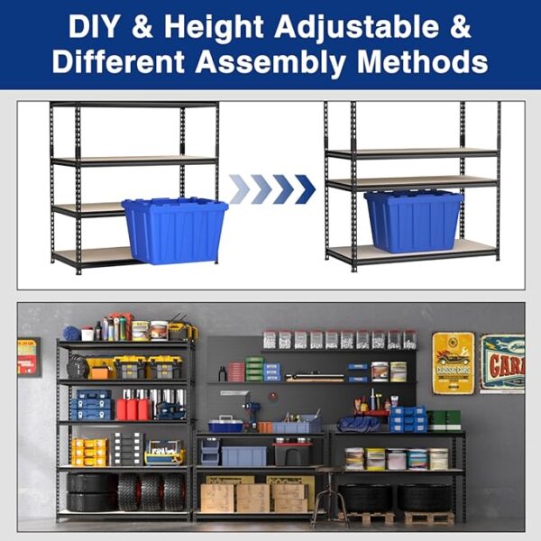 WORKPRO 5-Tier Metal Garage Shelving, 48âW x 24âD x 72âH, Adjustable Storage Rack, Heavy Duty Shelf with Particle Board, 2500 lbs Load Capacity (Total) for Garage, Basement, Warehouse, Kitchen - Image 6