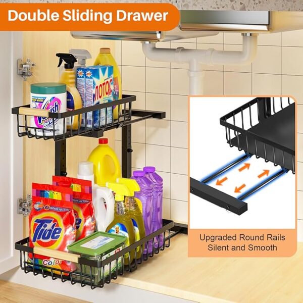 REALINN Under Sink Organizer, Height Adjustable Under Sink Organizers and Storage, 2 Tier Pull Out Drawer Cabinet Storage for Kitchen Bathroom, 1 Pack - Image 3