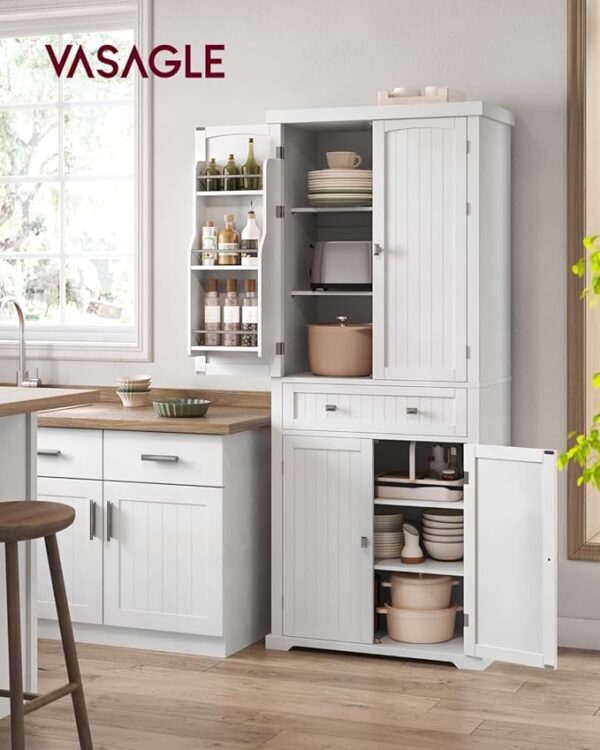 VASAGLE Pantry Cabinet, 71.7-Inch High Freestanding Tall Cupboard Storage Cabinet with a Drawer, 2 Cabinets, 4 Adjustable Shelves, 6 Door Shelves, for Living Room, Kitchen, White UBBC561P31V2 - Image 3