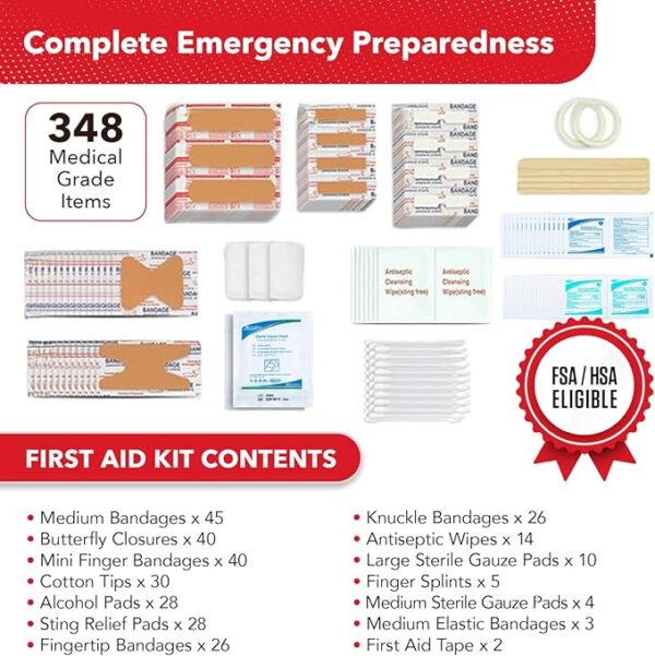 Swiss Safe 2-in-1 First Aid Kit for Car, Travel & Home, Businesses - Bonus Mini Kit for Medical Emergency Aid, Survival, Camping - FSA & HSA Eligible - 348 Pcs, Large Hardcase FAK - Image 3