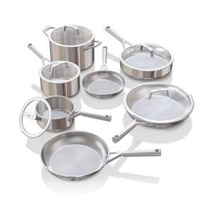 Ninja EverClad Stainless Steel Cookware 12 Piece Pots & Pans Set, All Stovetops & Induction, Oven Safe to 600Â°F, Tri-Ply Commercial-Grade, C99012