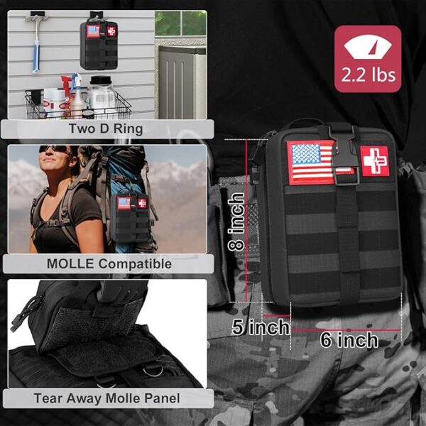 [New Upgrade] First Aid Kit, Survival Gear Outdoor Tactical Gear Set First Aid Kits Military Grade Molle System for Camper Travel Hunting Hiking and Adventures - Image 3