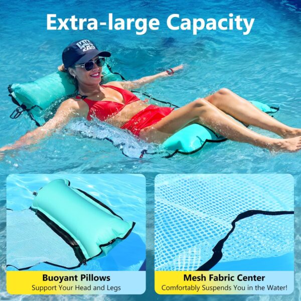 Inflatable Pool Hammock Float 2 Pack Multi-Purpose 4 in 1 Saddle Lounge Chair Drifter Water Hammock Pool Floaties Lake Beach Floating Loungers Swimming Pool Floats for Adults