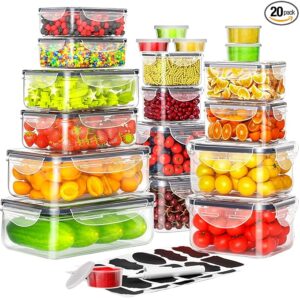 40 PCS Food Storage Containers with Lids Airtight (20 Containers & 20 Lids), Plastic Storage Meal Prep Container-Stackable 100% Leakproof & Microwave Organization and Storage Sets, Lunch Containers