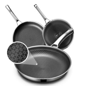 Non Stick Frying Pans Set, Hybrid Pans Set Nonstick (8+10+12inch),Pan for cooking, PFOA Free Kitchen set, Dishwasher and Oven Safe Cookware Sets, Induction Compatible Stainless Steel Skillets