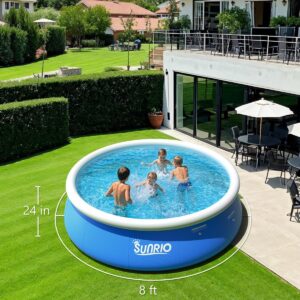 8'*24" Round Inflatable Top Ring Above Ground Swimming Pool Fast Easy to Set Up Blow Up Pool for Summer Outdoor Garden Backyard Childen Adults
