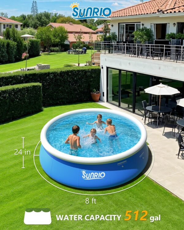 8'*24" Round Inflatable Top Ring Above Ground Swimming Pool Fast Easy to Set Up Blow Up Pool for Summer Outdoor Garden Backyard Childen Adults