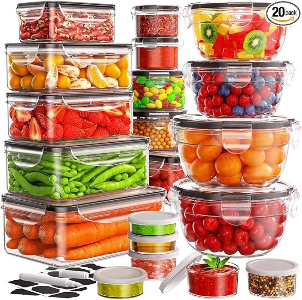 40 PCS Food Storage Containers with Lids Airtight (20 Lids &20 Containers) - Leakproof Meal-Prep Containers for Kitchen Storage Reusable Plastic Microwave/Dishwasher Safe with Labels & Pen - Image 2
