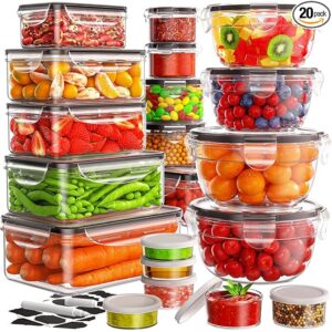 40 PCS Food Storage Containers with Lids Airtight (20 Lids &20 Containers) - Leakproof Meal-Prep Containers for Kitchen Storage Reusable Plastic Microwave/Dishwasher Safe with Labels & Pen