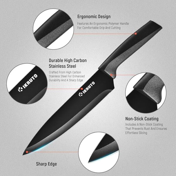 15-Piece Professional Kitchen Knife Set with Block â Built-in Sharpener, Anti-Slip Handles, Non-Slip Base â Effortless Cooking Tools for Chefs & Home Cooks (Black Gray) - Image 5