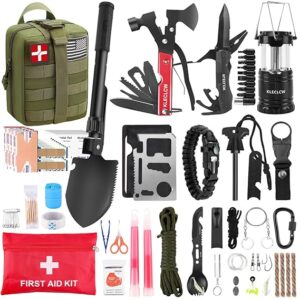Survival Kit, 160 Pcs Emergency Supplies Camping Accessories with Upgraded Molle Bag, Gifts for Men Outdoor Adventure Camping Hiking Hunting (Green)