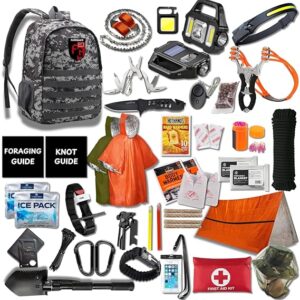 Complete Survival Kit and First Aid Kit | Tactical Backpack with Survival Gear | Bug Out Bag | Fire Starter, Tent, Emergency Camping Essentials | Outdoor Gift |