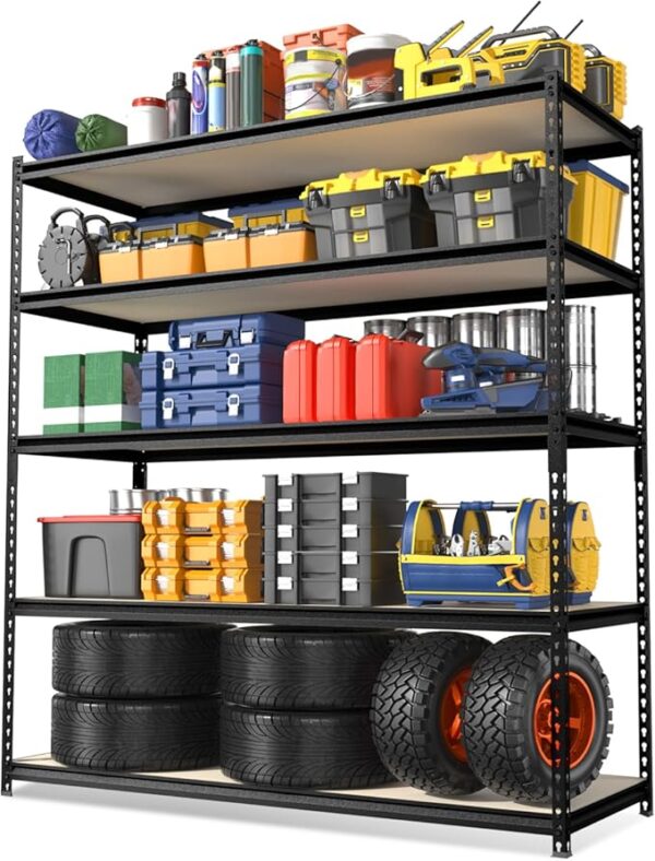 WORKPRO 5-Tier Metal Garage Shelving, 48âW x 24âD x 72âH, Adjustable Storage Rack, Heavy Duty Shelf with Particle Board, 2500 lbs Load Capacity (Total) for Garage, Basement, Warehouse, Kitchen - Image 2