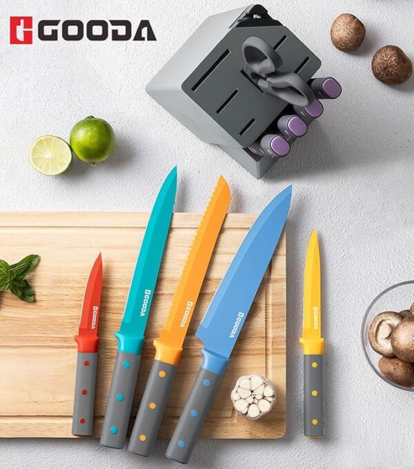 GOODA Knife Set,11 Pieces Kitchen Knife Set with Built-in Sharpener Block,Dishwasher Safe, High Carbon Stainless Steel Chef Cooking Knife Block Set - Image 6