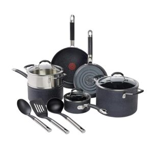 T-fal Stone Force Platinum Non Stick Cookware Set 12 Piece, Oven Broiler Safe 400Â°F, Kitchen Cooking Set w/Fry Pans, Saucepans, Dutch Oven, Tools, Steamer Insert, Lids, Cookware, Dishwasher Safe Black
