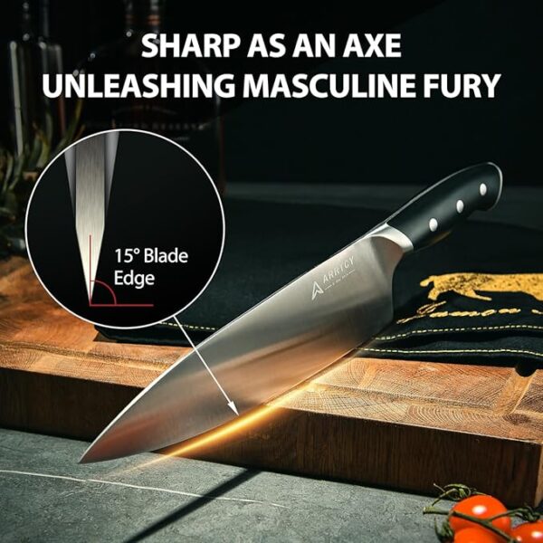 Knife Set with Block - 15 Pieces Kitchen Knife Set with Sharpener - Knife Block Set High Carbon Stainless Steel Ultra Sharp Blades - Triple Rivet Ergonomic Handle - Dishwasher Safe Chef Knife Set - Image 4