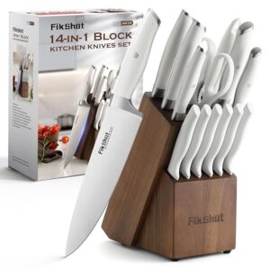 14PCS Kitchen Knife Set with Block Dishwasher Safe, Full Tang German High Carbon Stainless Steel Razor-Sharp Blade Professional Chef's Knife for Housewarming (WHITE)
