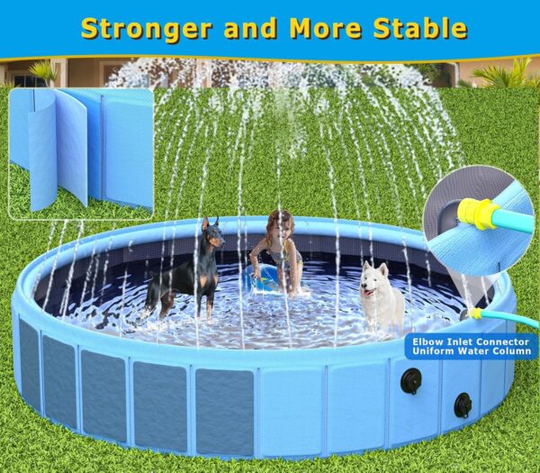 Foldable Dog Pool with Sprinkler, 106 in Extra Large Dog Swimming Pool, Outdoor Collapsible Pet Bathing Tub for Pets Dogs Cats and Kids (106" D x 12" H, Blue) - Image 2